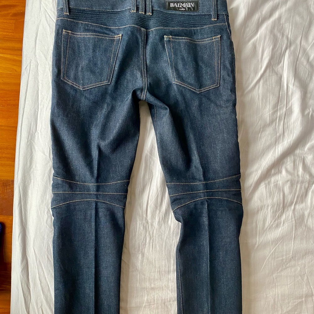 Balmain Indigo Biker Rib Jeans